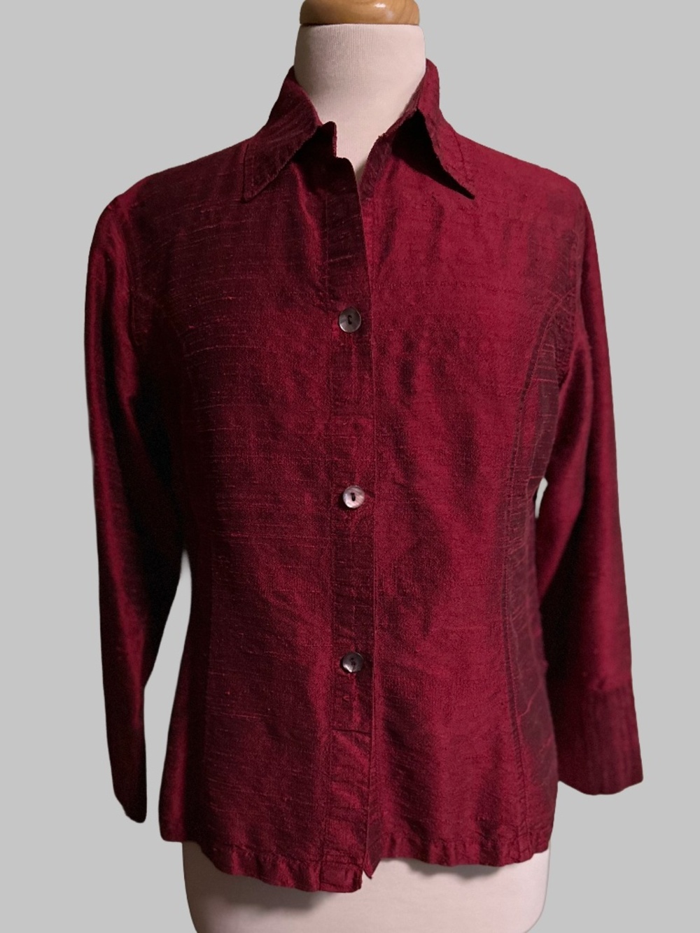 ANU by Natural Red 100% Raw Silk Collared Blouse - Size M